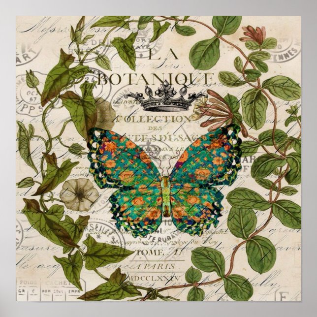 Poster écriture bohème papillon botanique français (Devant)