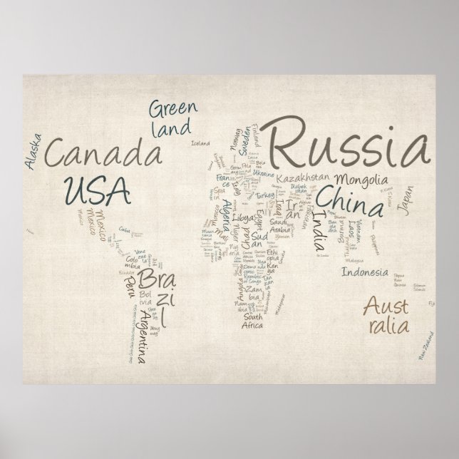 Poster Écriture de la carte du monde (Devant)
