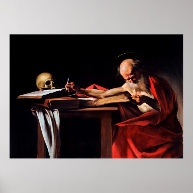 Poster Écriture de Saint Jérôme par Caravaggio (1606) (Devant)