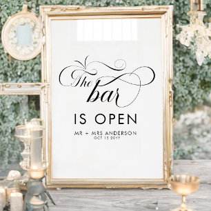 Poster Écriture Élégante Mariage Le Bar est Ouvert Boisso