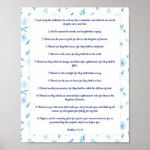 Poster Écriture florale sur la frontière Matthew 5:1:12 k