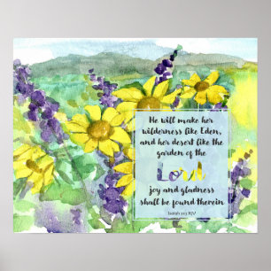 Poster Écriture Isaïe 51:3 Lupins du désert Fleurs sauvag