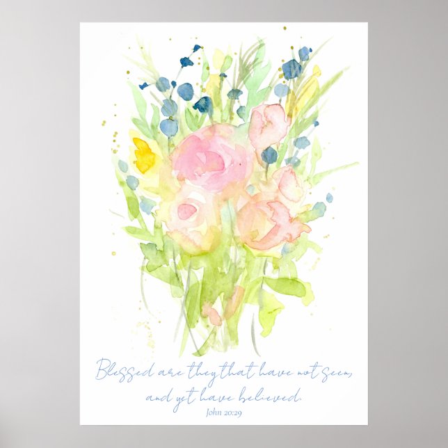Poster Écriture Jean 20:29 Bible Verse Bouquet (Devant)
