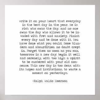 Poster Écrivez-le sur votre coeur Citation Ralph Waldo Em
