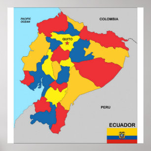Poster ecuador country political map flag