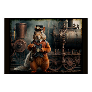 Poster Écureuil à vapeur et train