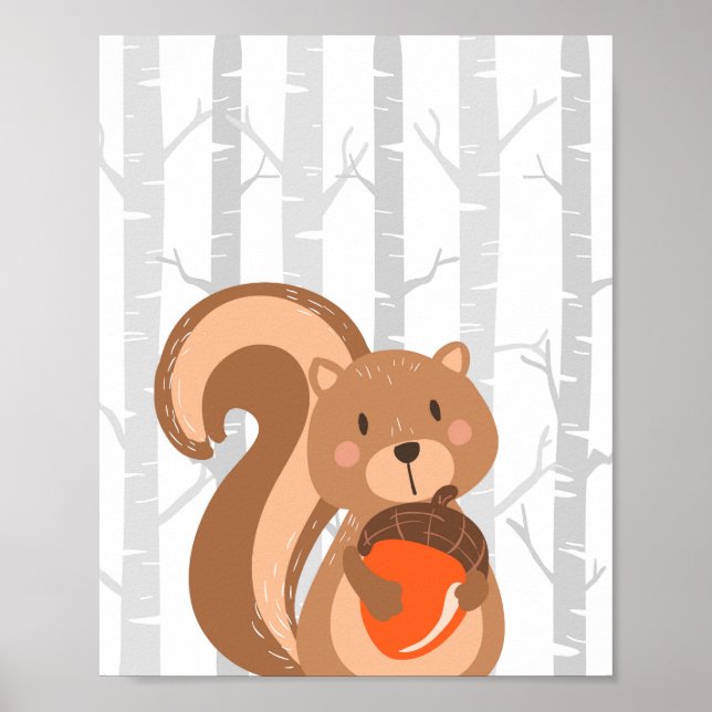 Poster Écureuil Bois Animaux Pépinière Mur Art Imprimer (Devant)