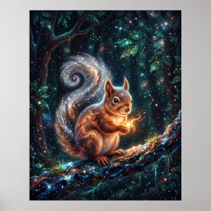 Poster Écureuil Cosmique Collectant des Graines d'Étoiles