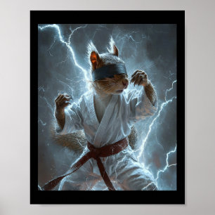 Poster Écureuil d'art martial portant Karate Gi Lightning