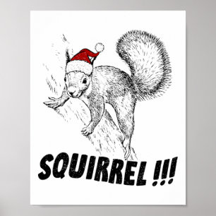 Poster Écureuil Drôle Avec Chapeau Noël Vacances Vieux Mo