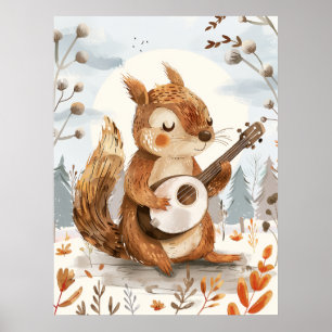 Poster Écureuil Jouer Banjo Nursery Wall Art