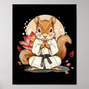 Poster Écureuil Karaté Mignon Fleur de Lotus Kickboxing K