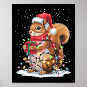 Poster Écureuil lumières de Noël Décor Écureuil drôle Xma