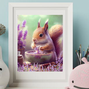 Poster Écureuil Mignon dans les Champs de Lavande Atelier
