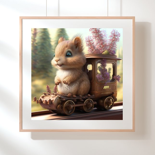 Poster Écureuil Mignon dans un Train Art Personnalisé pou (Créateur téléchargé)