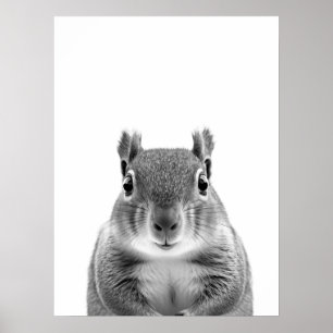 Poster Écureuil Woodland moderne Portrait noir blanc