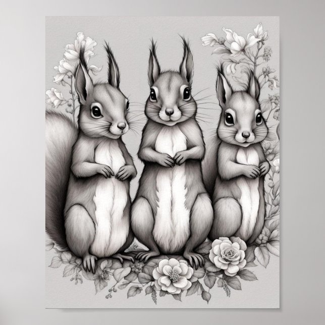 Poster Écureuils adorables (Devant)