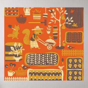 Poster Écureuils de jardin : Scène animal lunaire