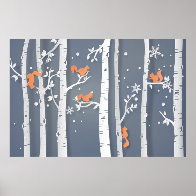 Poster Écureuils rouges Cyprès blancs Papercut (Devant)