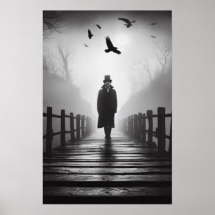 Poster Edgar Allan Poe Poet Bridge Ravens Foggy Éffrayant