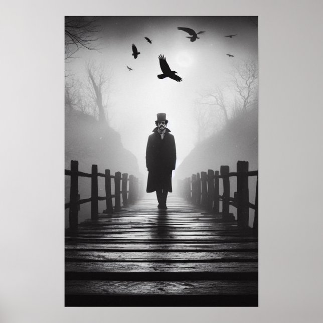 Poster Edgar Allan Poe Poet Bridge Ravens Foggy Éffrayant (Devant)