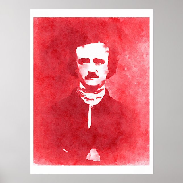 Poster Edgar Allan Poe Pop Portrait d'art en rouge (Devant)