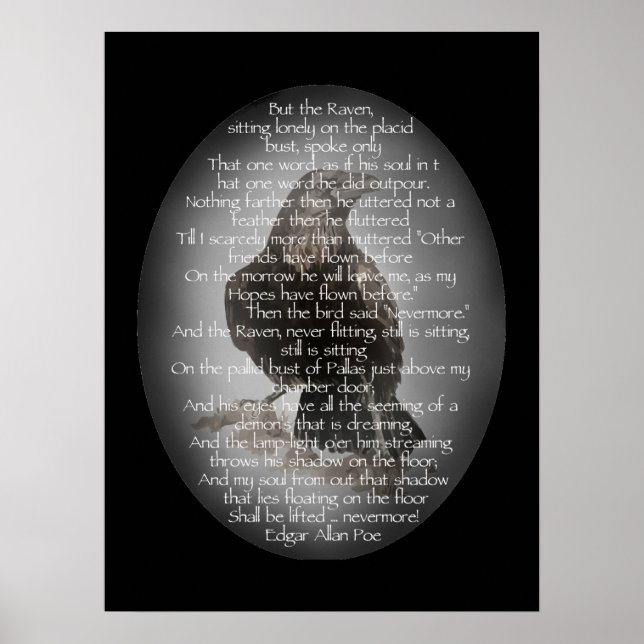 Poster Edgar Allen Poe Raven Poem, Nevermore Citation (Devant)