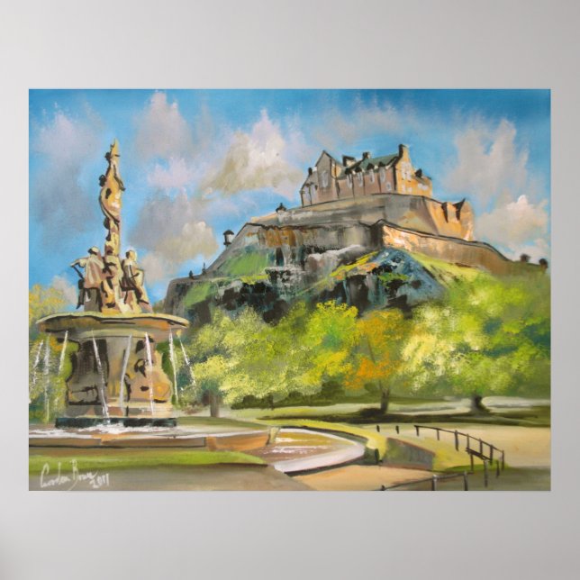 Poster Edimbourg château peinture à l'huile Gordon Bruce  (Devant)