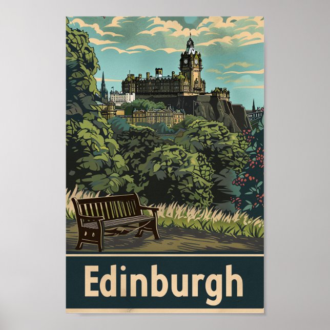 Poster Edimbourg Ecosse Illustration Vintage voyage (Devant)