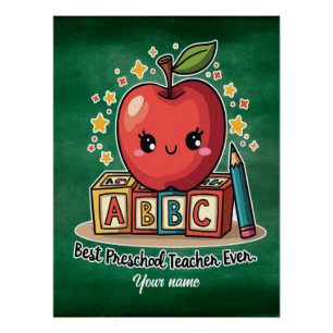 Poster Editable Cute Teacher Apple Design