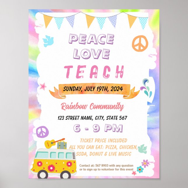 Poster Editable Peace Love Teach flyer (Devant)