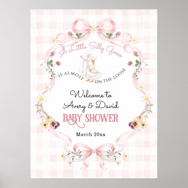 Poster Editable Silly Goose Baby Shower Pink Bow (Devant)