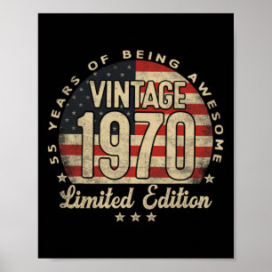 Poster Édition limitée vintage 1970 Cadeaux Usa 55 ans