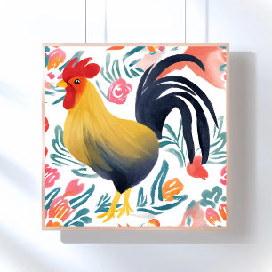Poster Edna le Coq   Poulet Floral Aquarelle