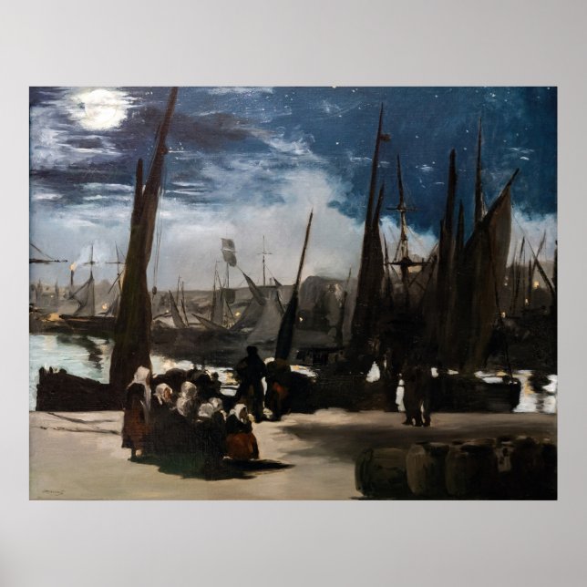 Poster Edouard Manet - Le Port de Boulogne au clair de lu (Devant)