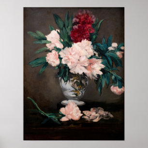 Poster Edouard Manet - Vase de pivoines sur petit piédest