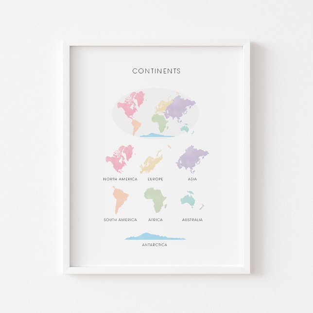 Poster éducatif pastel Continents (Créateur téléchargé)