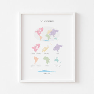Poster éducatif pastel Continents