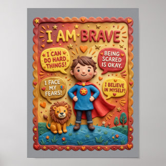 Poster Éducation Héros Lion Enfant Courageux Mignon Argil