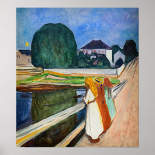 Poster Edvard Munch - La nuit blanche des filles sur le p