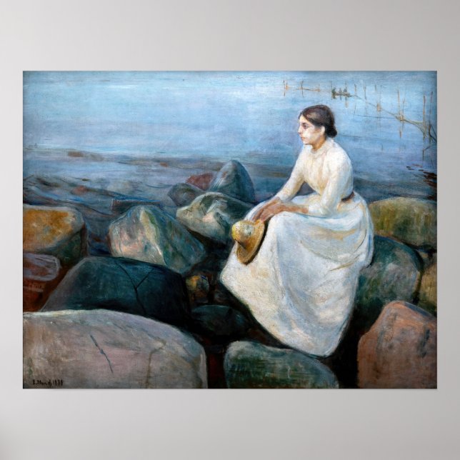 Poster Edvard Munch - Nuit d'été, Inger sur la plage (Devant)