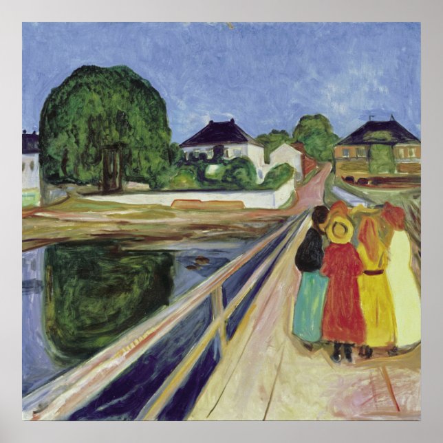Poster Edvard Munch Peinture Girls on the Bridge (c 1902) (Devant)