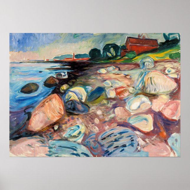 Poster Edvard Munch - Rive avec Maison Rouge (Devant)