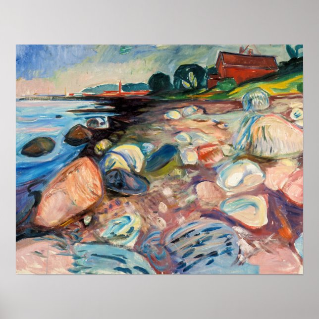 Poster Edvard Munch - Rive avec Maison Rouge (Devant)