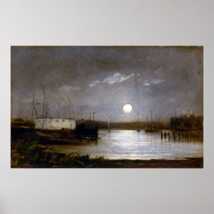 Poster Edward Mitchell Banister Moon au-dessus d'un port