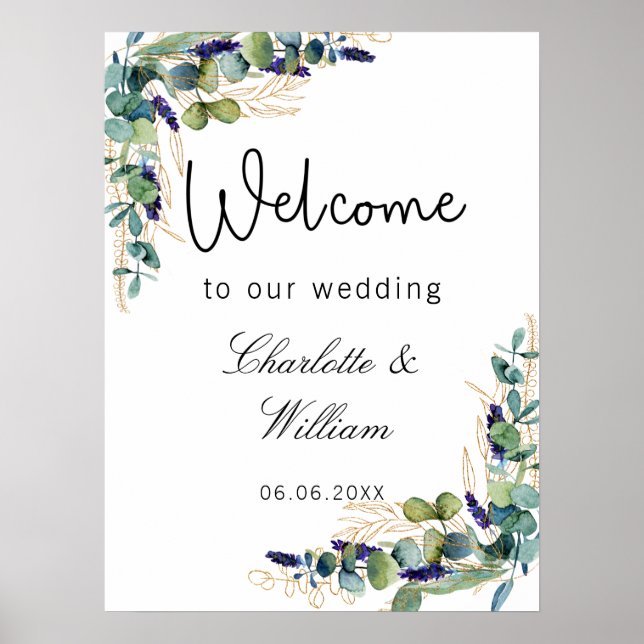 Poster Eeucalyptus mariage verdure accueil élégant (Devant)