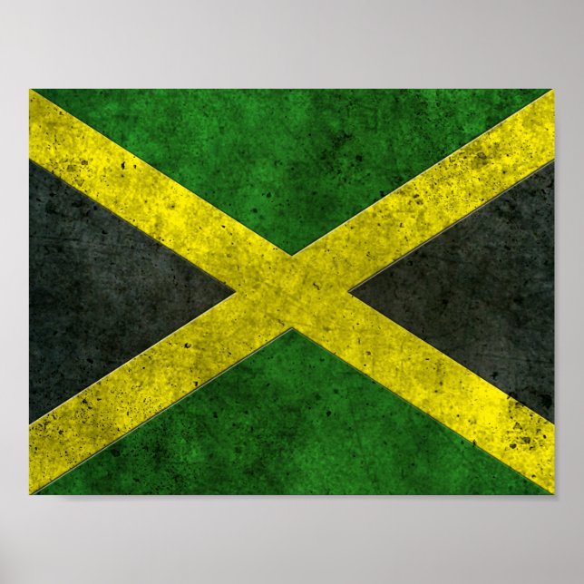 Poster Effet acier vieilli du drapeau jamaïcain (Devant)