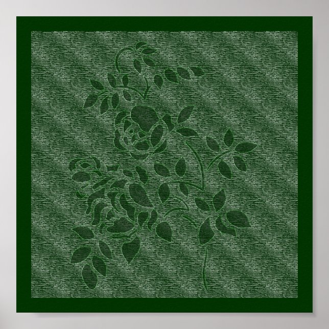 Poster Effet bossé Vert Roses Floral  (Devant)