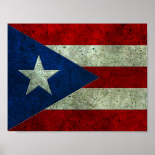 Poster Effet en acier âgé par drapeau portoricain