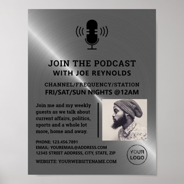 Poster Effet métal argenté, Podcaster, Podcast (Devant)